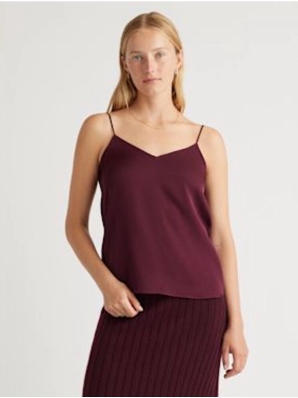 Quince Burgundy Silk Stretch V-Neck Spaghetti Strap Camisole. Women’s XL